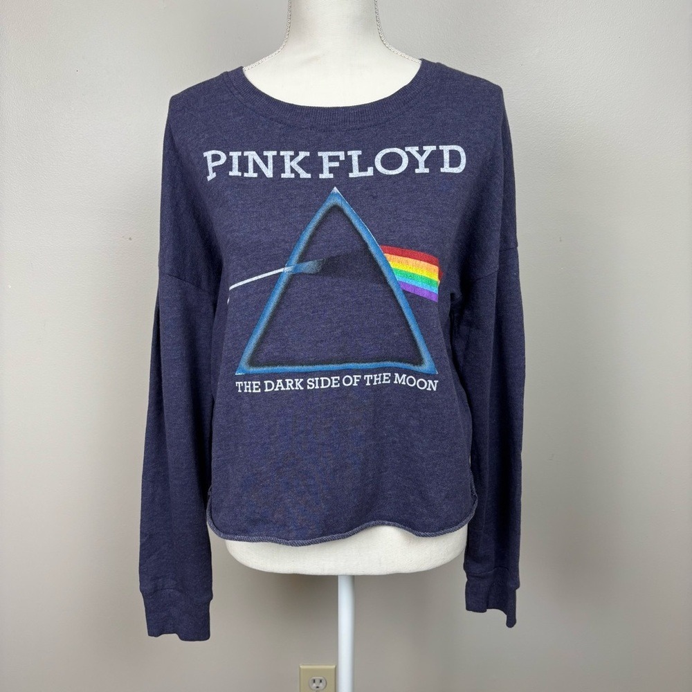 Pink Floyd Sweater Medium Blue Cropped Boxy Long Sleeve Dark Side‎ Of Moon
